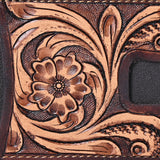 BAR H EQUINE Genuine Leather Rodeo Bifold Money Clip Wallet For Men Women Brown With Floral Hand Carved Tooled