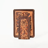 BAR H EQUINE Hand-Tooled Genuine Leather Money Clip Wallet Floral Carved | Western Style Card & Cash Holder