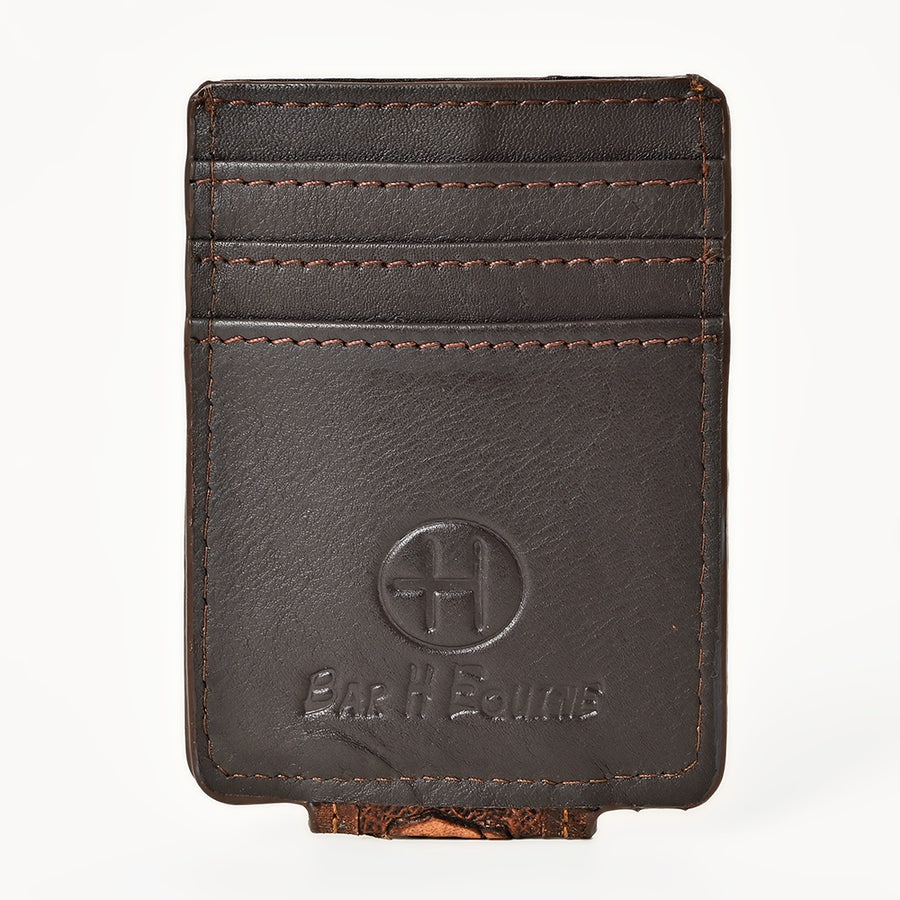 BAR H EQUINE Hand-Tooled Genuine Leather Money Clip Wallet Floral Carved | Western Style Card & Cash Holder