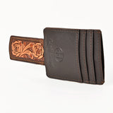 BAR H EQUINE Hand-Tooled Genuine Leather Money Clip Wallet Floral Carved | Western Style Card & Cash Holder