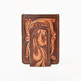 BAR H EQUINE Hand-Tooled Genuine Leather Money Clip Wallet Floral Carved | Western Style Card & Cash Holder
