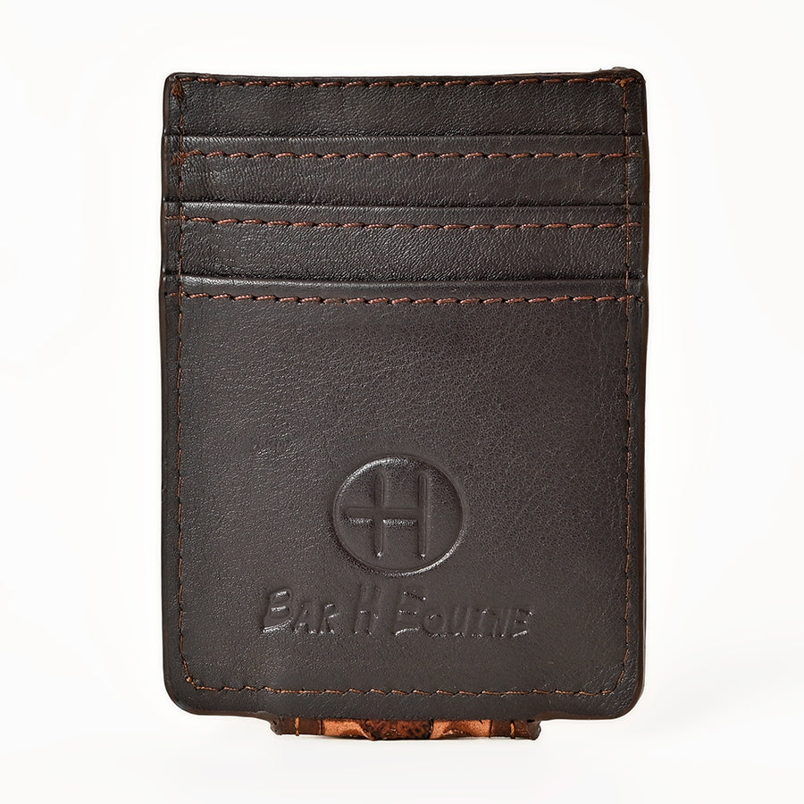 BAR H EQUINE Hand-Tooled Genuine Leather Money Clip Wallet Floral Carved | Western Style Card & Cash Holder