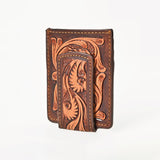 BAR H EQUINE Hand-Tooled Floral Carved Western Genuine Leather Money Clip Wallet - Uhorse