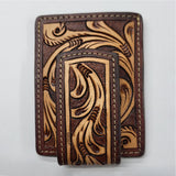 Brown leather wallet with tooled floral design - Uhorse