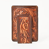 BAR H EQUINE Hand-Tooled Genuine Leather Money Clip Wallet Floral Carved | Western Style Card & Cash Holder
