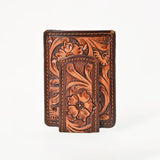 BAR H EQUINE Hand-Tooled Genuine Leather Money Clip Wallet Floral Carved | Western Style Card & Cash Holder
