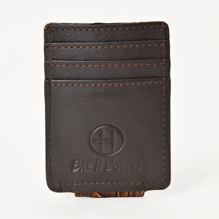 BAR H EQUINE Hand-Tooled Genuine Leather Money Clip Wallet Floral Carved | Western Style Card & Cash Holder