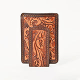 BAR H EQUINE Hand-Tooled Genuine Leather Money Clip Wallet Floral Carved | Western Style Card & Cash Holder