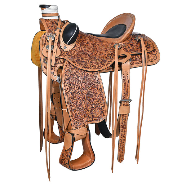 Hilason Western Horse Saddle Wade Ranch Roping American Leather Tan - Uhorse