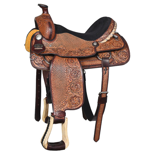HILASON Western Horse Floral Ranch Roping American Leather Saddle Brown - Uhorse