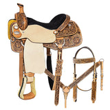 16 In HILASON Western Horse Floral Ranch Roping American Leather Tack Set Saddle