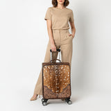 American Darling Travel Case Beautifully Hand Tooled Hair-On Genuine Leather Women Trolley bag