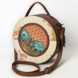 American Darling Western Genuine Leather Canteen Bag with Hand-Tooled Detailing and Hair-On Accents - Uhorse