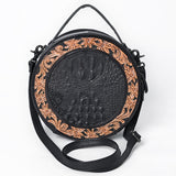 American Darling Hand Tooled & Hair On Crocodile Genuine Leather Canteen Bag