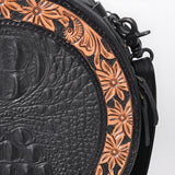 American Darling Hand Tooled & Hair On Crocodile Genuine Leather Canteen Bag