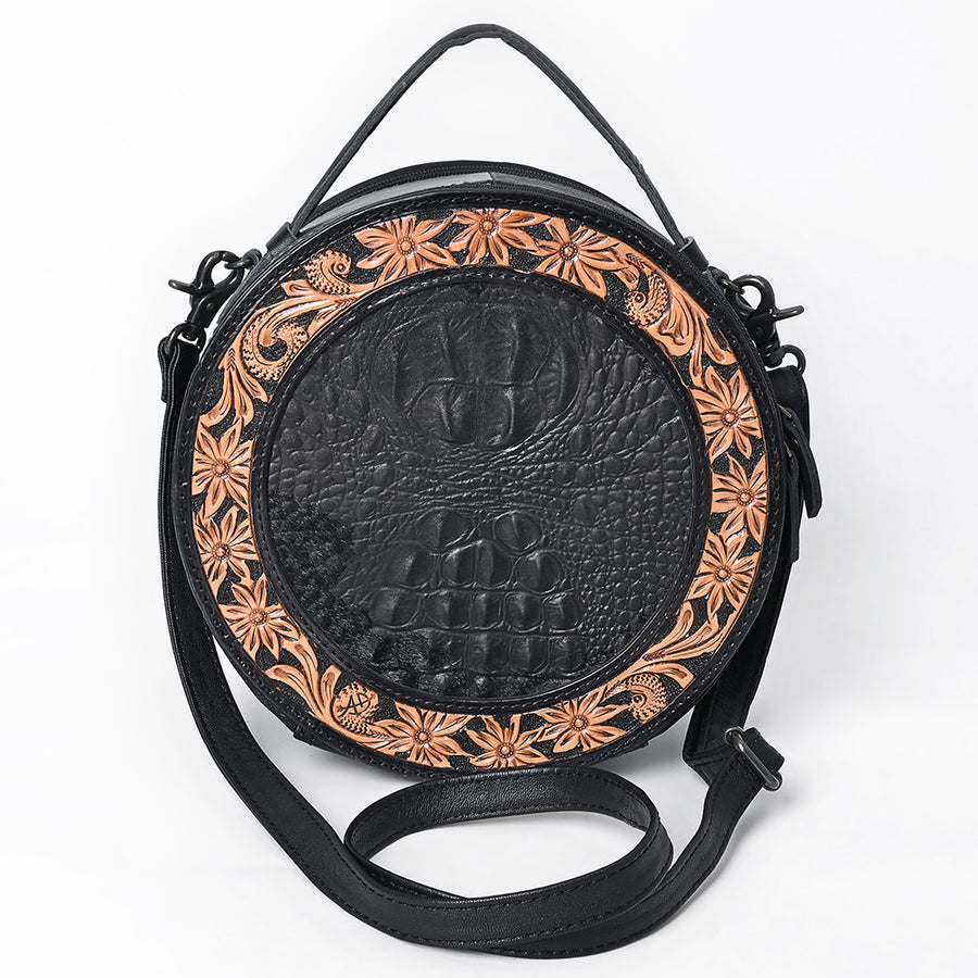 American Darling Canteen Hand Tooled Crocodile Embossed Genuine Leather Western Women Bag Handbag Purse | Cute
