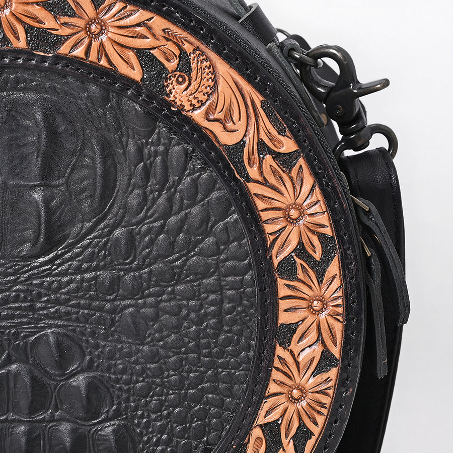 American Darling Canteen Hand Tooled Crocodile Embossed Genuine Leather Western Women Bag Handbag Purse | Cute