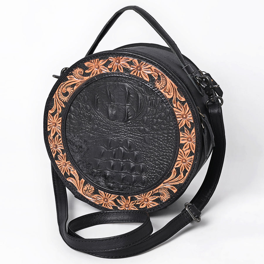 American Darling Western Genuine Leather Hand-Tooled Canteen Bag with Floral Carving - Uhorse