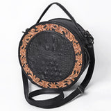 American Darling Hand Tooled & Hair On Crocodile Genuine Leather Canteen Bag