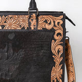 American Darling Western Tote Bag Hand-Tooled Floral Carved Genuine Crocodile-Embossed Leather with Premium Craftsmanship and Functional Everyday Design