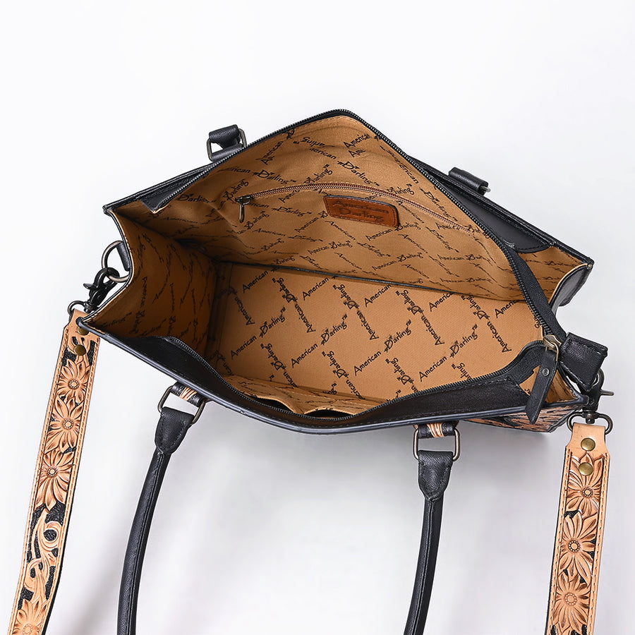 American Darling Western Tote Bag Hand-Tooled Floral Carved Genuine Crocodile-Embossed Leather with Premium Craftsmanship and Functional Everyday Design