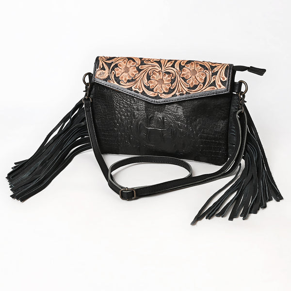 American Darling Western Genuine Leather Hand-Tooled Wallet Hand Bag with Fringe Design - Uhorse
