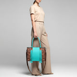 American Darling Western Tote Bag Hand-Tooled Floral Carved Genuine Leather with Fringe Buck-Stitched Design and Spacious Everyday Functionality