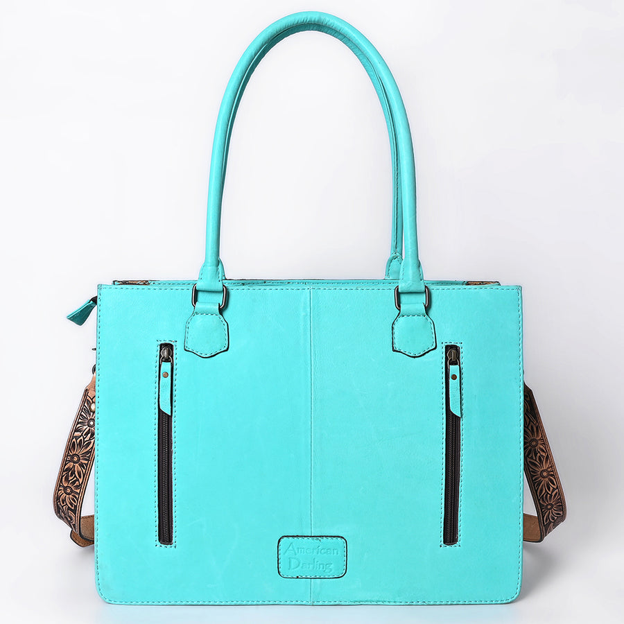 American Darling Western Tote Bag Hand-Tooled Floral Carved Genuine Leather with Fringe Buck-Stitched Design and Spacious Everyday Functionality