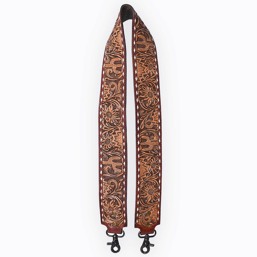 48 In American Darling Gorgeous Floral Hand Carved Genuine Leather Bag Strap With Flower Hand Tooled Design Brown - Uhorse
