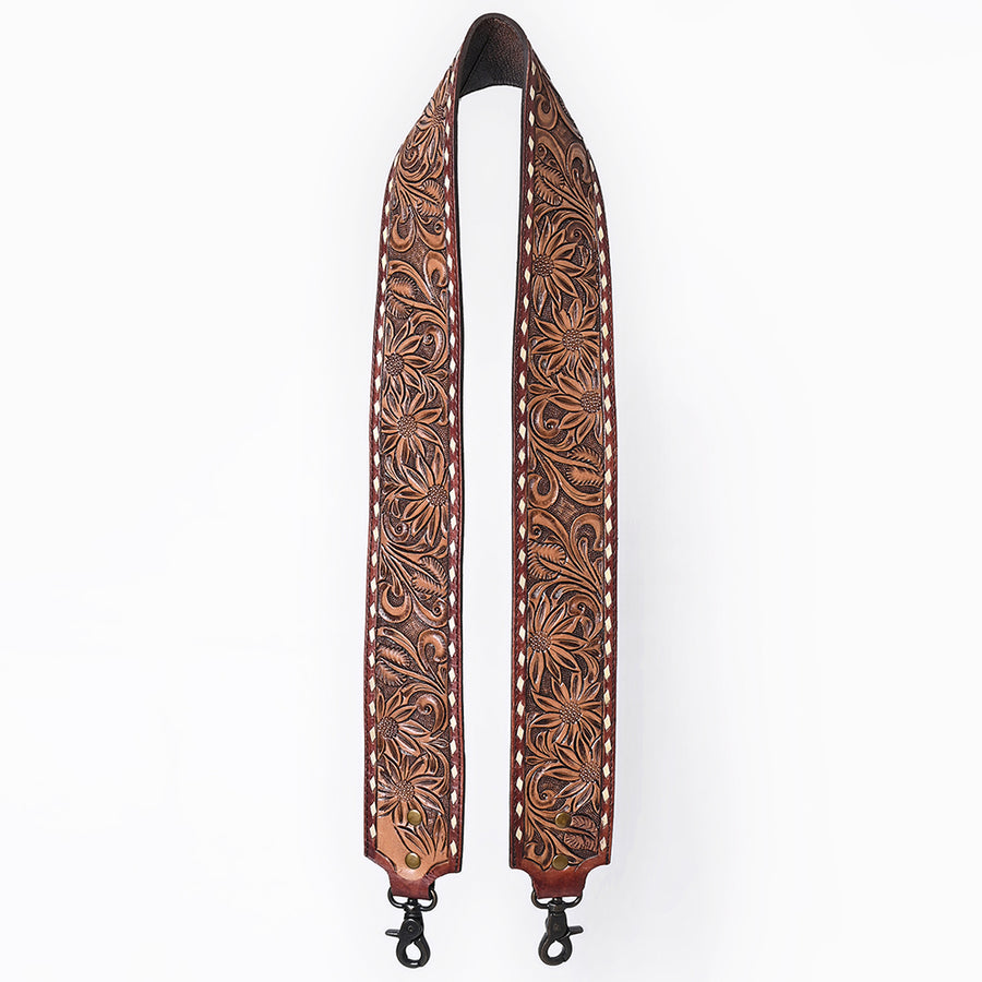 48 In American Darling Gorgeous Floral Hand Carved Genuine Leather Bag Strap With Flower Hand Tooled Design Brown - Uhorse