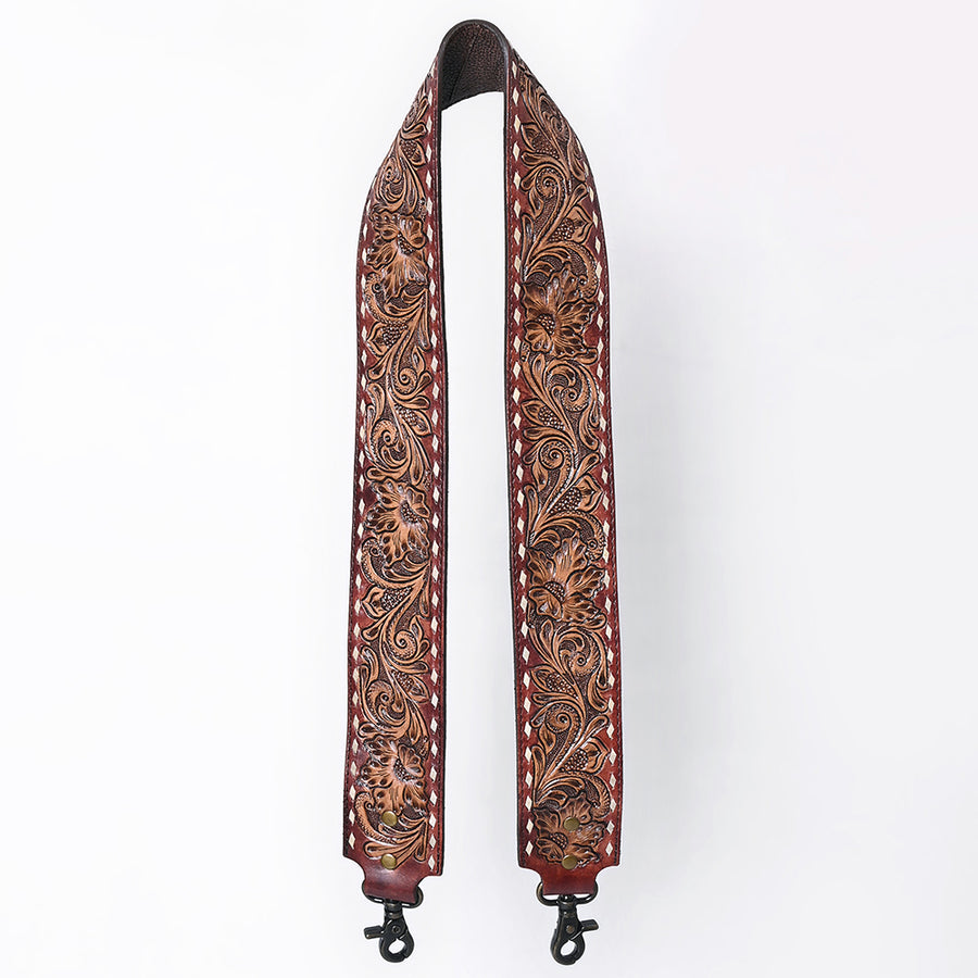 48 In American Darling Gorgeous Floral Hand Carved Genuine Leather Bag Strap With Flower Hand Tooled Design Brown - Uhorse
