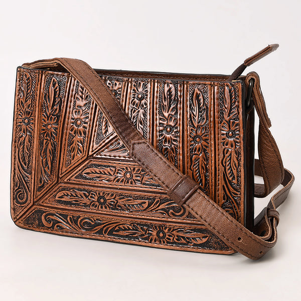 American Darling Western Genuine Leather Hand-Tooled Small Cross Body Bag with Floral Carving - Uhorse