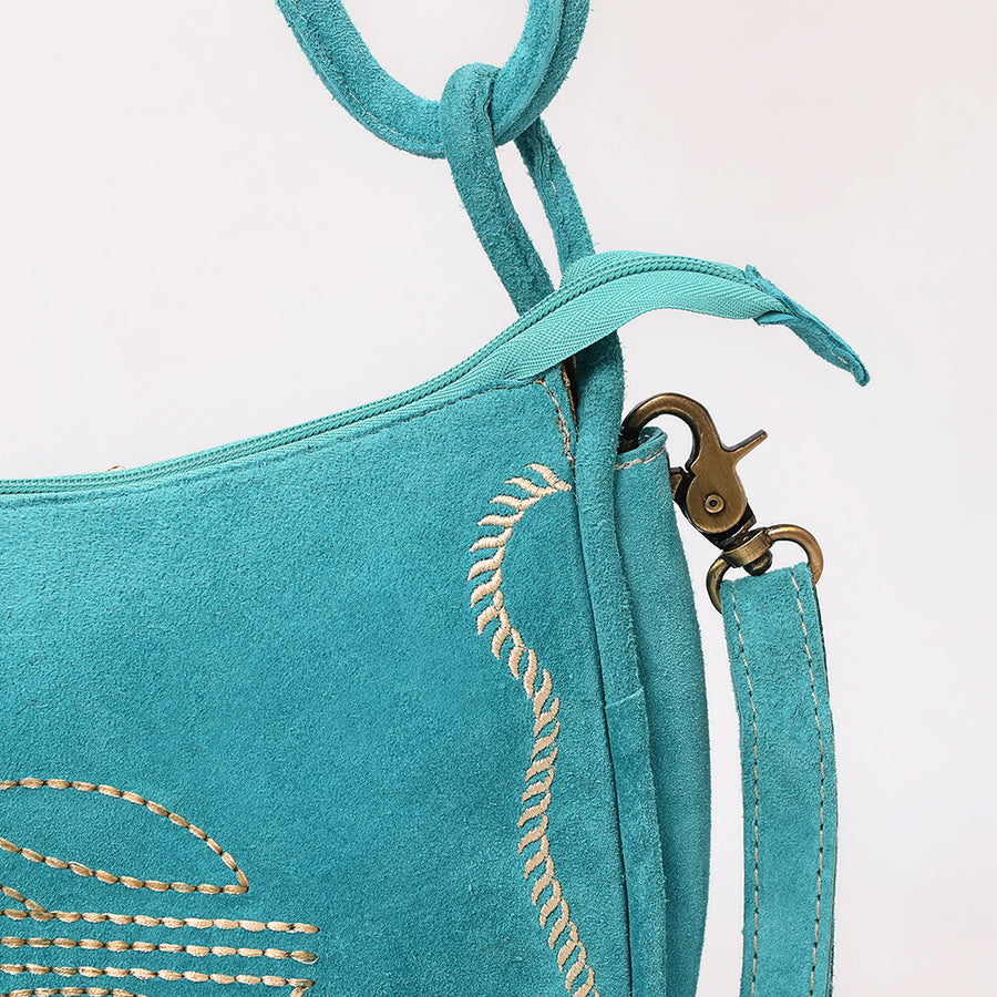 American Darling Boot Stitched Vegetable-Tanned Full Grain Genuine Suede Leather Cross body Bag with YKK Zipper