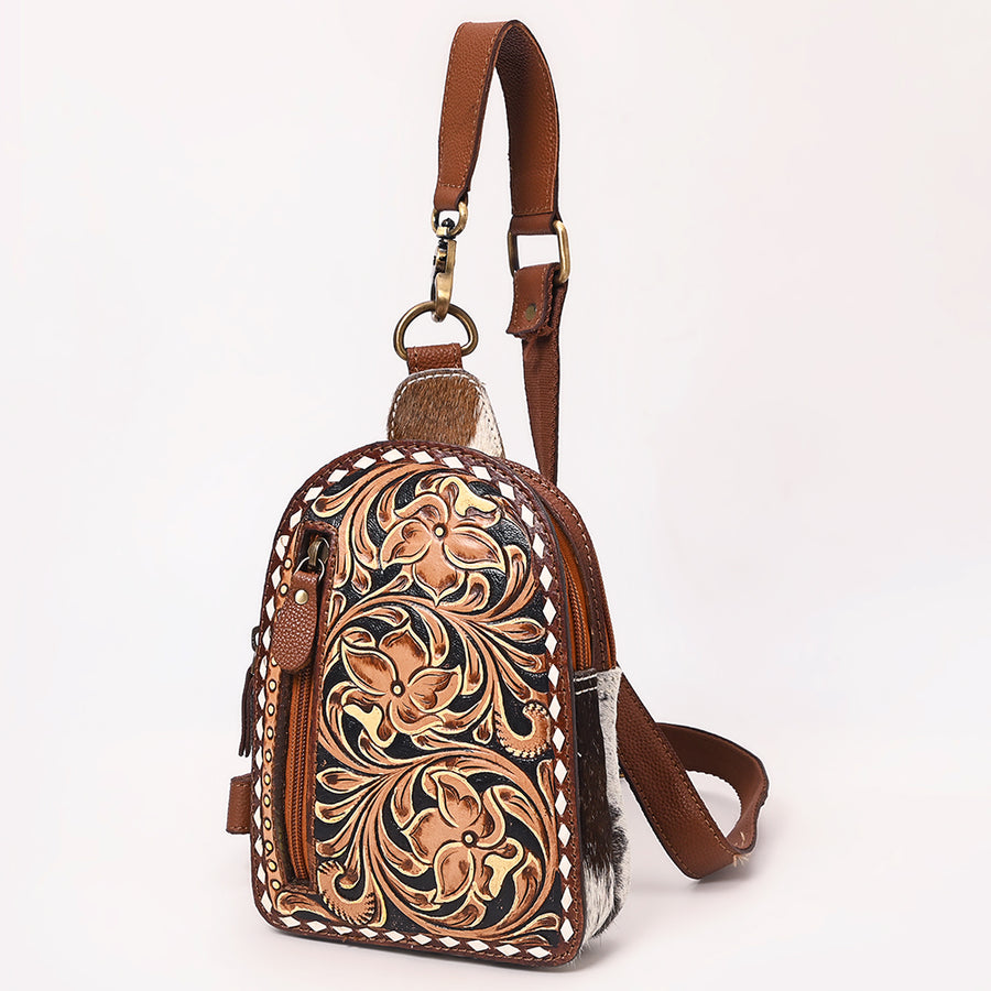 American Darling Hand Tooled Hair-On Cowhide Genuine Leather Sling Bag - Uhorse