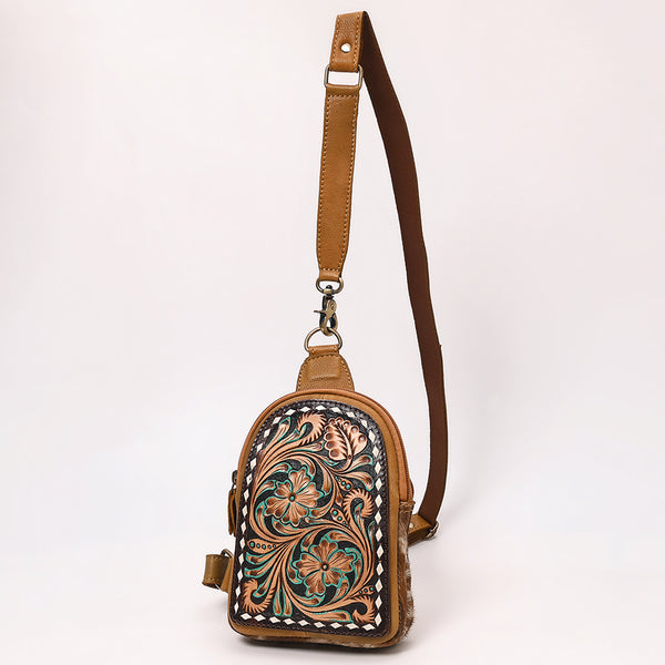 American Darling Hand Tooled Hair-On Cowhide Genuine Leather Sling Bag - Uhorse
