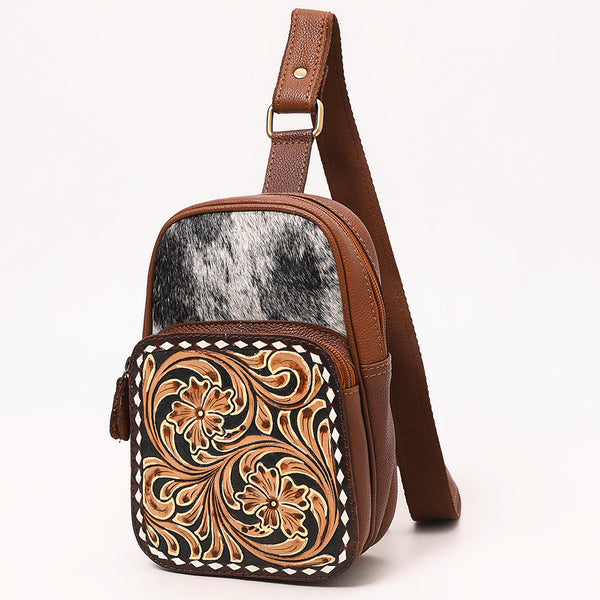 American Darling Hand Tooled Hair-On Cowhide Genuine Leather Sling Bag - Uhorse