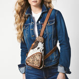 American Darling Hand Curved& Hair On Genuine Leather Sling Bag |