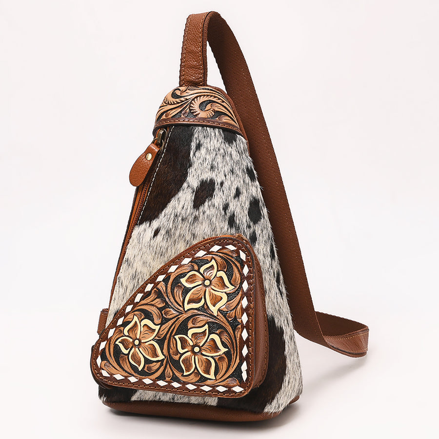 American Darling Hand Tooled Hair-On Cowhide Genuine Leather Sling Bag - Uhorse