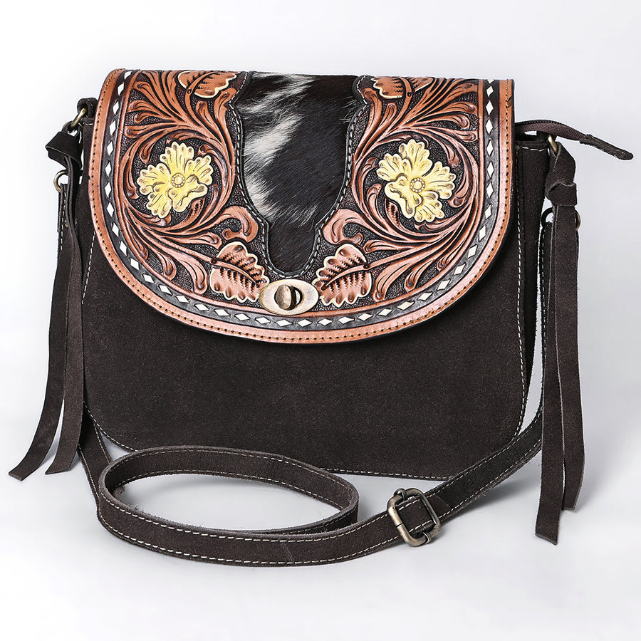 American Darling Hand Tooled Hair-On Cowhide Leather Cross body Bag - Uhorse