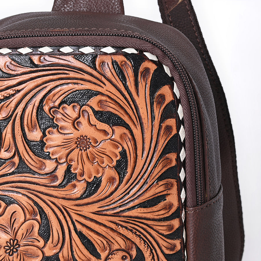 American Darling Hand Tooled Floral Carved Sling Bag Genuine Vegetable-Tanned Full Grain Leather Western Crossbody