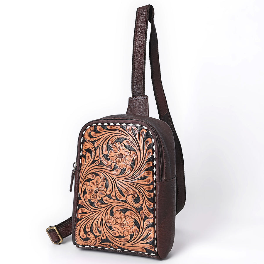 American Darling Hand Tooled Floral Genuine Leather Sling Bag - Uhorse