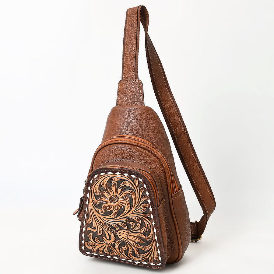 American Darling Hand Tooled Floral Carved Western Genuine Leather Sling Bag - Uhorse