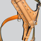 L M Hilason Western Padded Dog Harness Genuine Leather Stainless Steel Tan