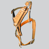 L M Hilason Western Padded Dog Harness Genuine Leather Stainless Steel Tan