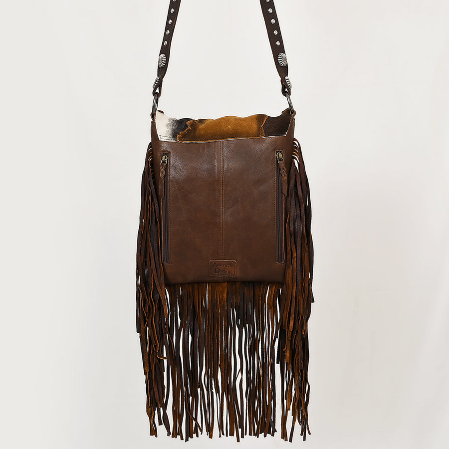 American Darling Messenger Bag Western Hair-On Cowhide Genuine Leather Handcrafted Crossbody Purse with Fringes and YKK Zipper