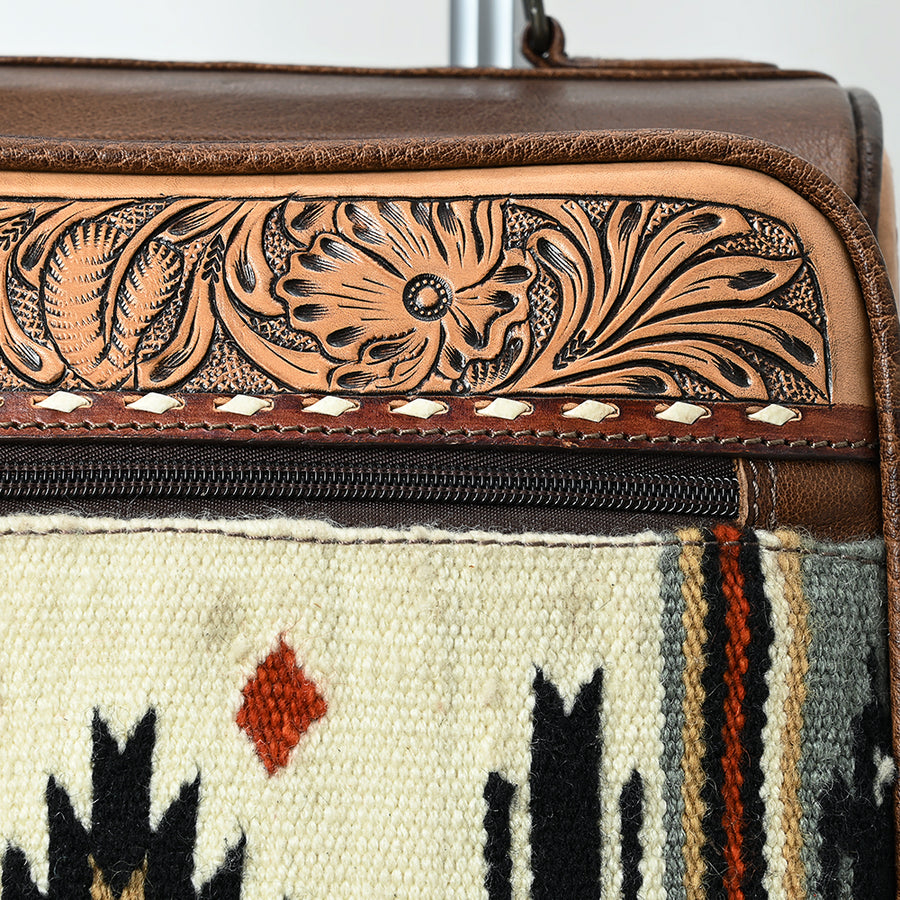 American Darling Western Leather Travel Case with Hand-Tooled Detailing, Buck-Stitched Accents, Saddle Blanket Panel & Genuine Vegetable-Tanned Leather