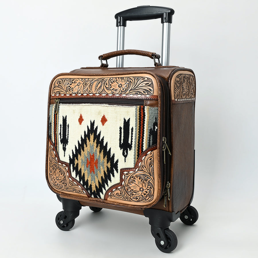 American Darling Western Leather Travel Case with Hand-Tooled Detailing, Buck-Stitched Accents, Saddle Blanket Panel & Genuine Vegetable-Tanned Leather