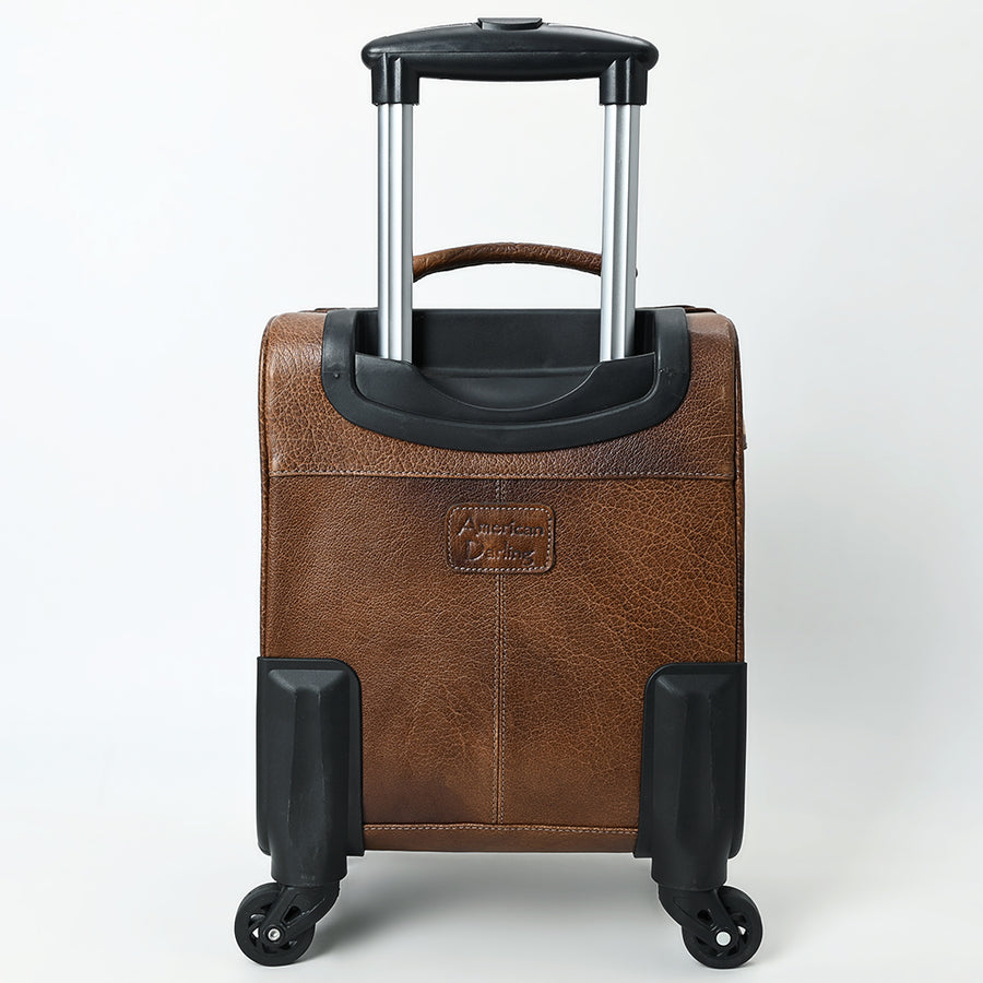 American Darling Western Leather Travel Case with Hand-Tooled Detailing, Buck-Stitched Accents, Saddle Blanket Panel & Genuine Vegetable-Tanned Leather