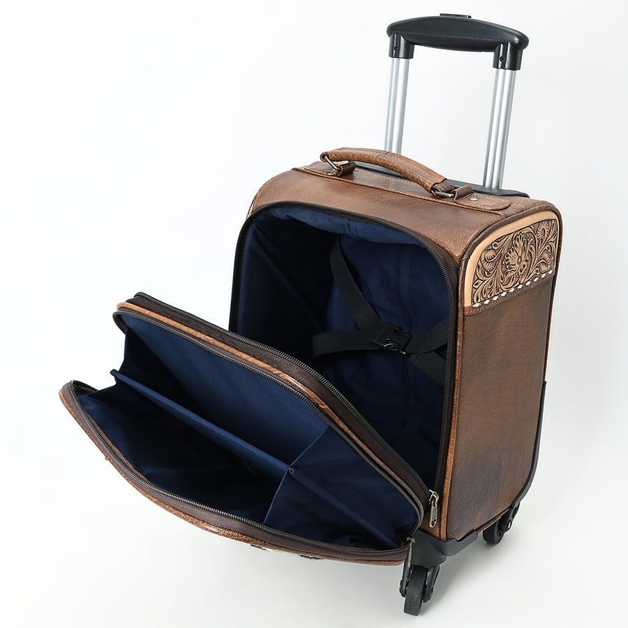 American Darling Western Leather Travel Case with Hand-Tooled Detailing, Buck-Stitched Accents, Saddle Blanket Panel & Genuine Vegetable-Tanned Leather