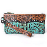 American Darling Hand Tooled & Crocodile Genuine Leather Clutch Bag